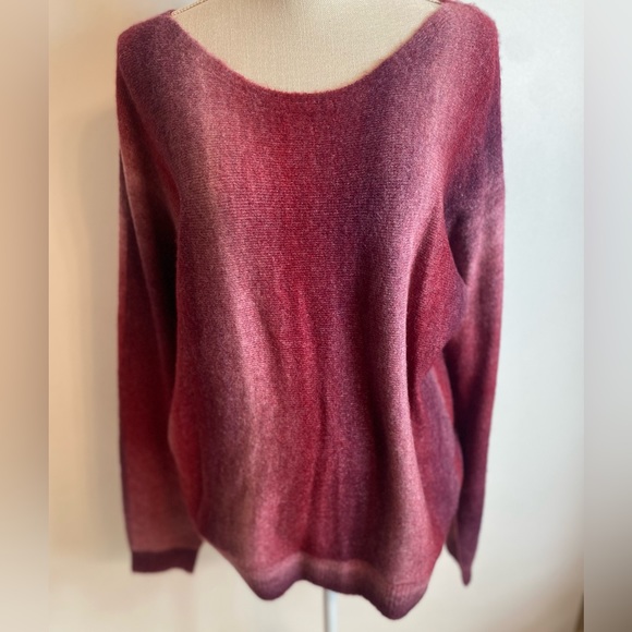 CHARLIE B Women's Dolman L/S Ombre Space Dye Striped Wine Sweater Size L NEW - Picture 6 of 12